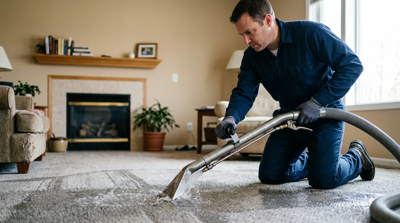 Water damage restoration technician working near Monroe City, IN